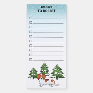 Red Pied Long Hair Dachshund Dog - Winter Forest Magnetic Notepad