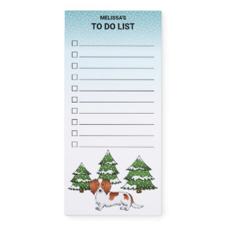 Red Pied Long Hair Dachshund Dog - Winter Forest Magnetic Notepad