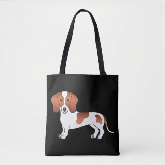 Red Pied Short Hair Dachshund Cartoon Dog - Black Tote Bag