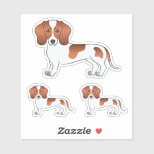 Red Pied Short Hair Dachshund Cartoon Dog Drawings Sticker