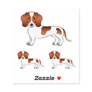 Red Pied Short Hair Dachshund Cartoon Dog Drawings Sticker