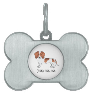 Red Pied Short Hair Dachshund Cartoon Dog &amp; Number Pet ID Tag
