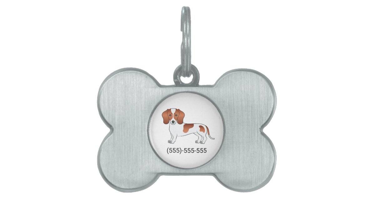 Red Pied Short Hair Dachshund Cartoon Dog & Number Pet ID Tag | Zazzle