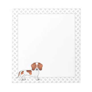 Red Pied Short Hair Dachshund Cartoon Dog &amp; Paws Notepad