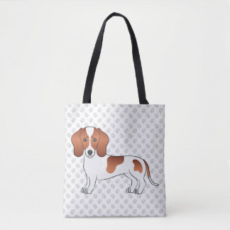 Red Pied Short Hair Dachshund Cartoon Dog &amp; Paws Tote Bag