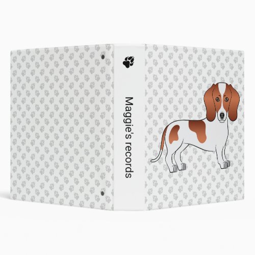 Red Pied Short Hair Dachshund Cartoon Dog  Text 3 Ring Binder