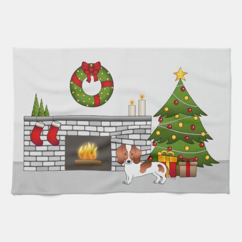 Red Pied Short Hair Dachshund Dog _ Christmas Room Kitchen Towel