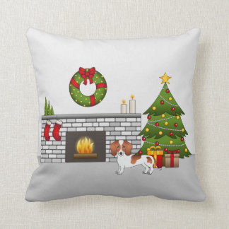 Red Pied Short Hair Dachshund Dog - Christmas Room Throw Pillow