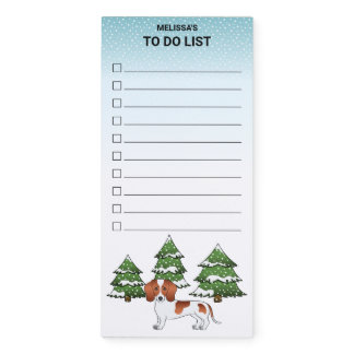 Red Pied Short Hair Dachshund Dog - Winter Forest Magnetic Notepad