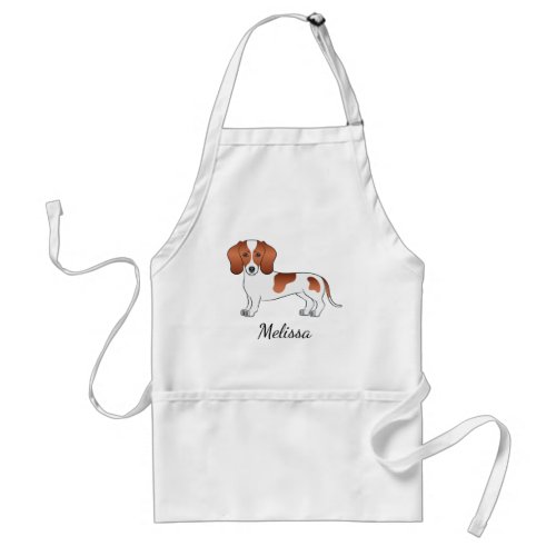 Red Pied Smooth Coat Dachshund Cartoon Dog  Name Adult Apron