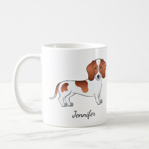 Red Pied Smooth Coat Dachshund Cartoon Dog & Name Coffee Mug