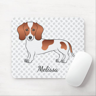 Red Pied Smooth Coat Dachshund Cartoon Dog &amp; Name Mouse Pad