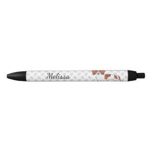 Red Pied Smooth Coat Dachshund Cartoon Dog & Name Pen