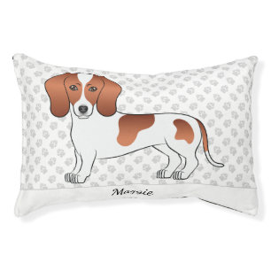 Red Pied Smooth Coat Dachshund Cartoon Dog & Name Pet Bed