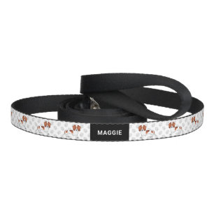 Red Pied Smooth Coat Dachshund Cartoon Dog & Name Pet Leash