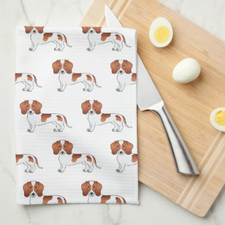 Red Pied Smooth Coat Dachshund Cartoon Dog Pattern Kitchen Towel