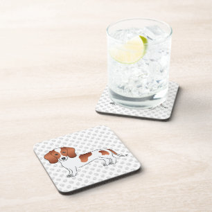 Red Pied Smooth Coat Dachshund Cartoon Dog & Paws Beverage Coaster