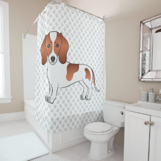 Red Pied Smooth Coat Dachshund Cartoon Dog &amp; Paws Shower Curtain