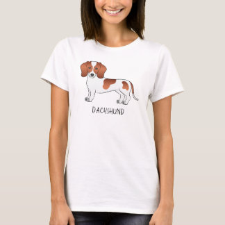 Red Pied Smooth Coat Dachshund Cartoon Dog &amp; Text T-Shirt