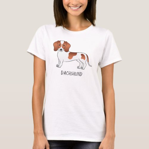 Red Pied Smooth Coat Dachshund Cartoon Dog  Text T_Shirt