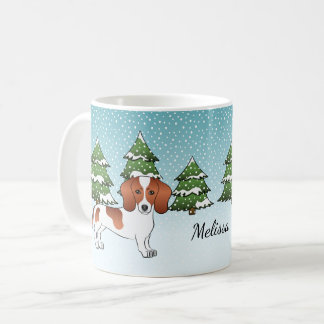 Red Pied Smooth Coat Dachshund Dog - Winter Forest Coffee Mug