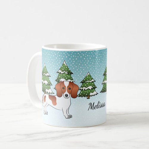 Red Pied Smooth Coat Dachshund Dog _ Winter Forest Coffee Mug