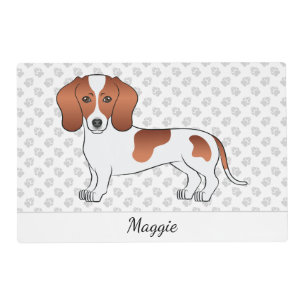 Red Pied Smooth Hair Dachshund Cartoon Dog & Name Placemat