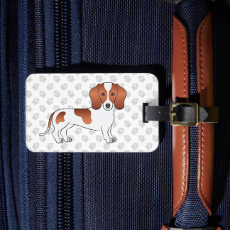 Red Pied Smooth Hair Dachshund Cartoon Dog &amp; Text Luggage Tag