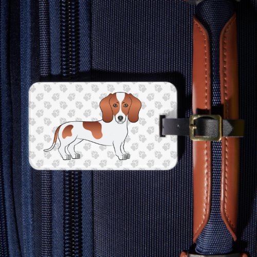 Red Pied Smooth Hair Dachshund Cartoon Dog  Text Luggage Tag