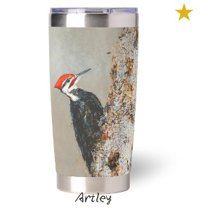 Red Pileated Woodpecker Bird Painting Custom Name Insulated Tumbler