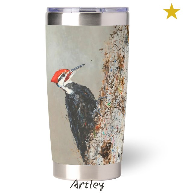 Red Pileated Woodpecker Bird Painting Custom Name Insulated Tumbler (Creator Uploaded)
