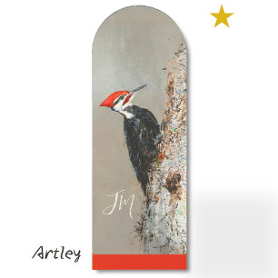 Red Pileated Woodpecker Bird Painting Initials Bookmarks