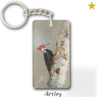 Red Pileated Woodpecker Bird Painting Initials