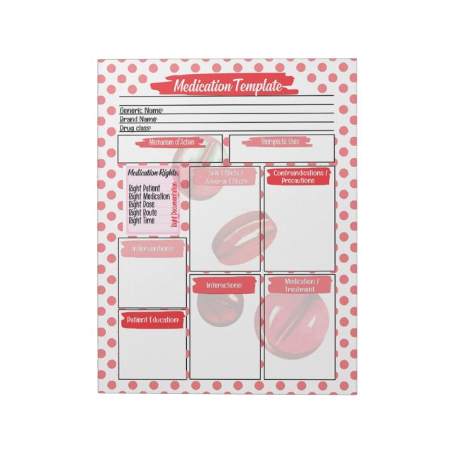  Red Pill Nursing Student Medication Template Notepad (Rotated)