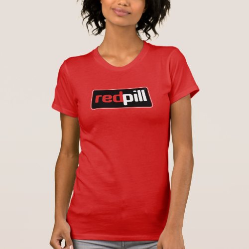 Red Pill Text Black Logo Red Womens T_Shirt