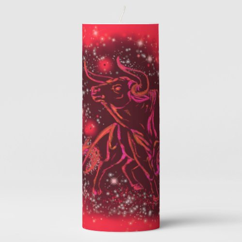 Red Pillar Candle Bull Running At Starry Night