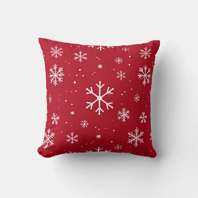 Red pillow with white snowflake pattern (Front)
