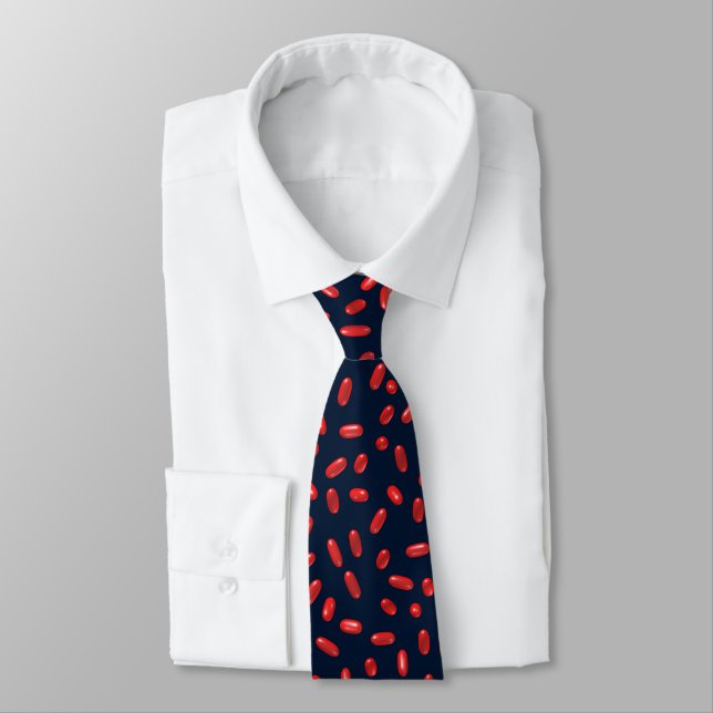Red Pills Repeating Pattern Neck Tie (Tied)