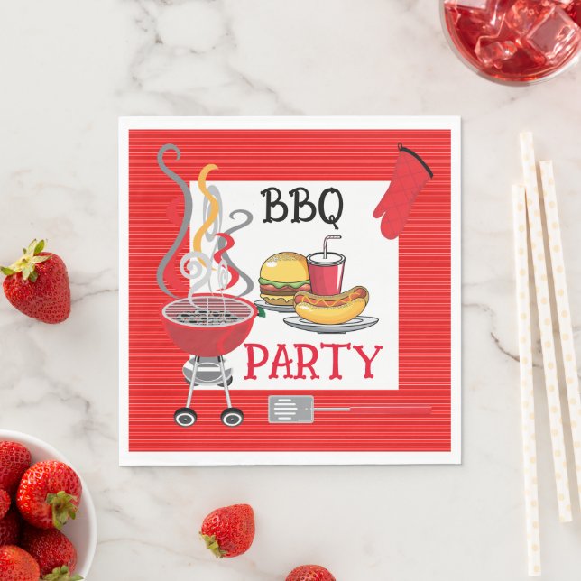 Red Pin Striped BBQ Party  Napkins (Insitu)