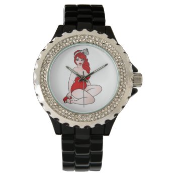 Red Pin-up Girl Watch by thatcrazyredhead at Zazzle