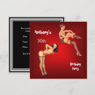Red Pin-up Girls Birthday Party Invitation