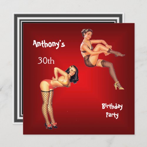 Red Pin_up Girls Birthday Party Invitation