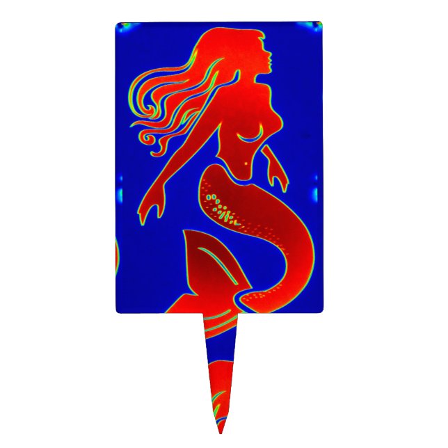 red pin-up mermaid cake topper (Front)