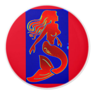 red pin-up mermaid ceramic knob