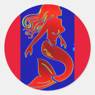 red pin-up mermaid classic round sticker