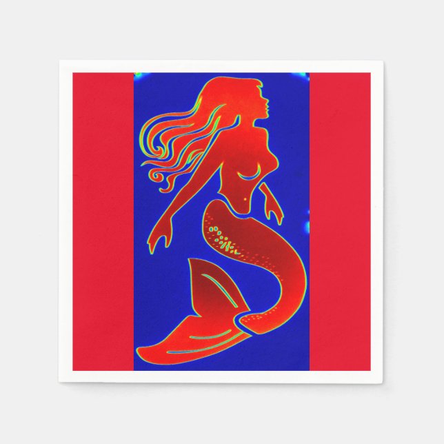 red pin-up mermaid paper napkins (Front)