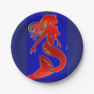 red pin-up mermaid paper plates