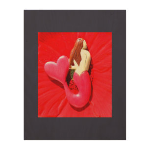 red pin-up mermaid wood wall decor