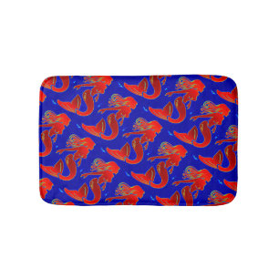 red pin-up mermaids bathroom mat