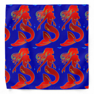 red pin-up mermaids blue bandana